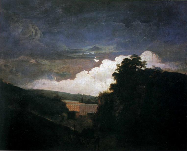Les filatures de coton d'Arkwright la nuit, peinture de Joseph Wright of Derby (vers 1782-83)